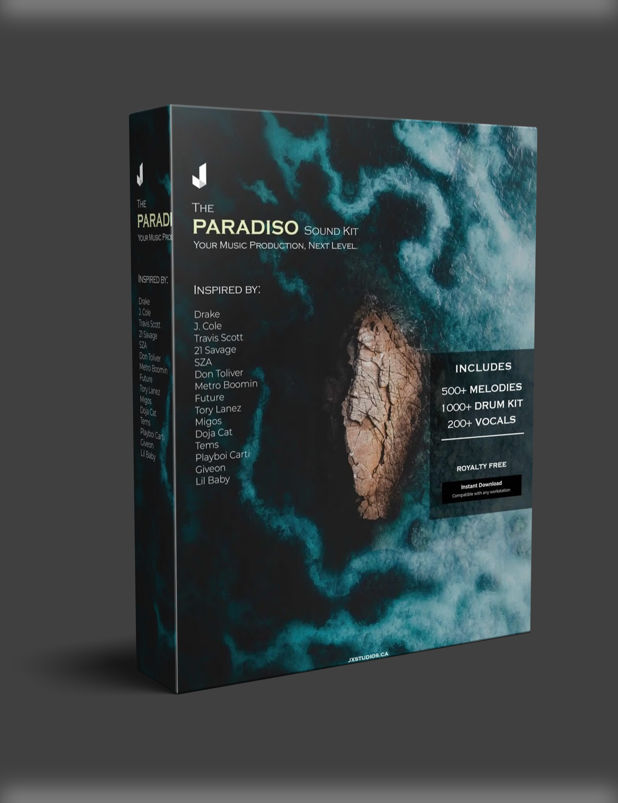 JX Studios Paradiso Sound Kit review – product artwork for the sample pack tested across Trap, R&B and Lo-Fi